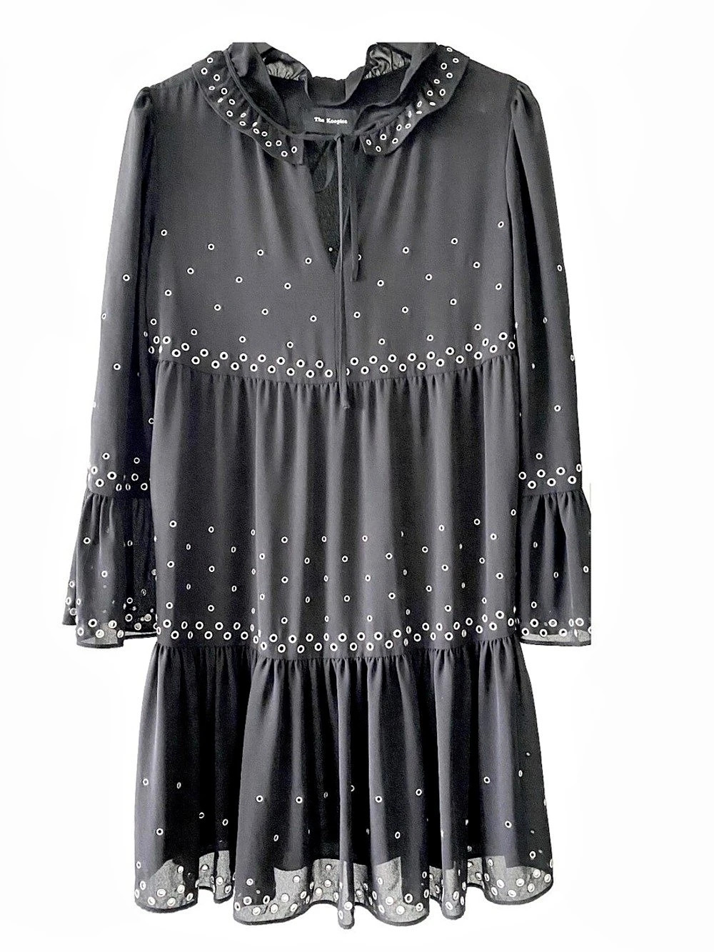 The Kooples Eyelet-Embellished Ruffle Mini Dress Black XS